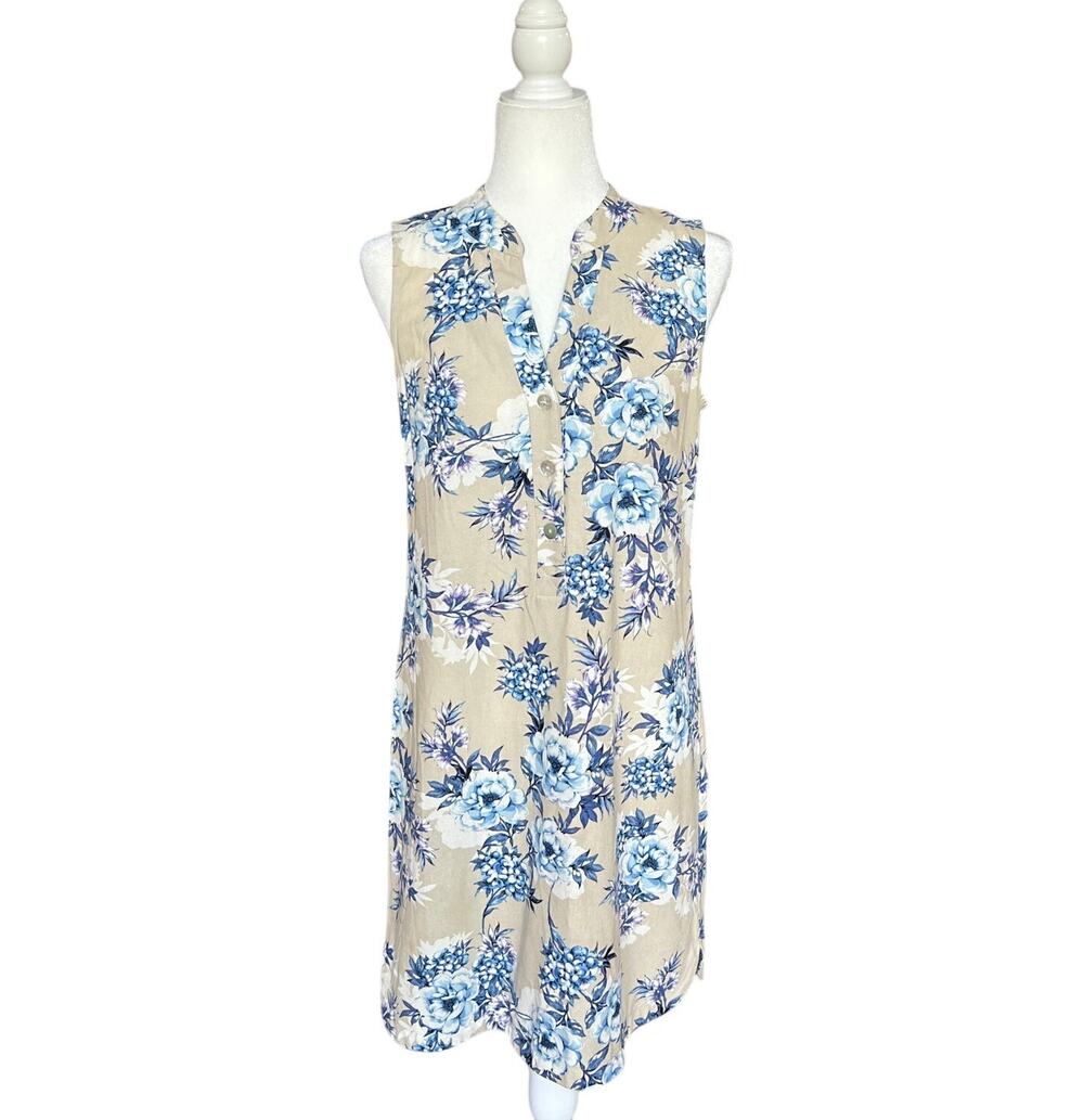 JH Floral Linen Blend Shift Dress Women's Size 4 Sleeveless Breathable Old Money